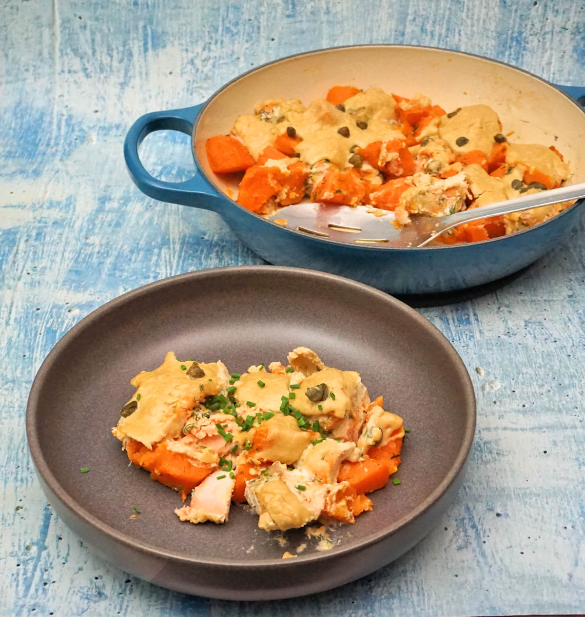 Tahini Salmon And Sweet Potato Bake | Recipe | Cuisine Fiend